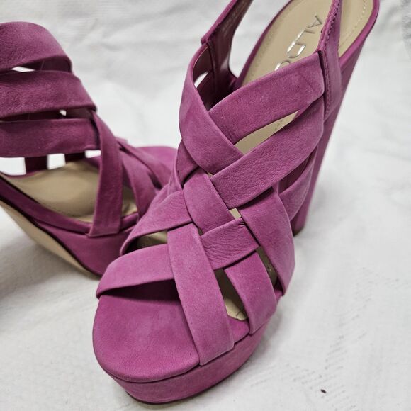 Aldo Platforms Barbie Pink Leather Suede Peep Toe Chunky Heel Buckle 6.5 EUR 37 - Picture 5 of 8
